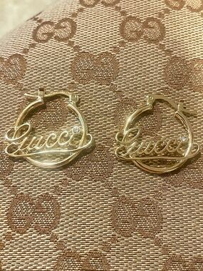GEE monogram logo, gold, crystal earrings beautiful and cute 💕💕🔥🔥